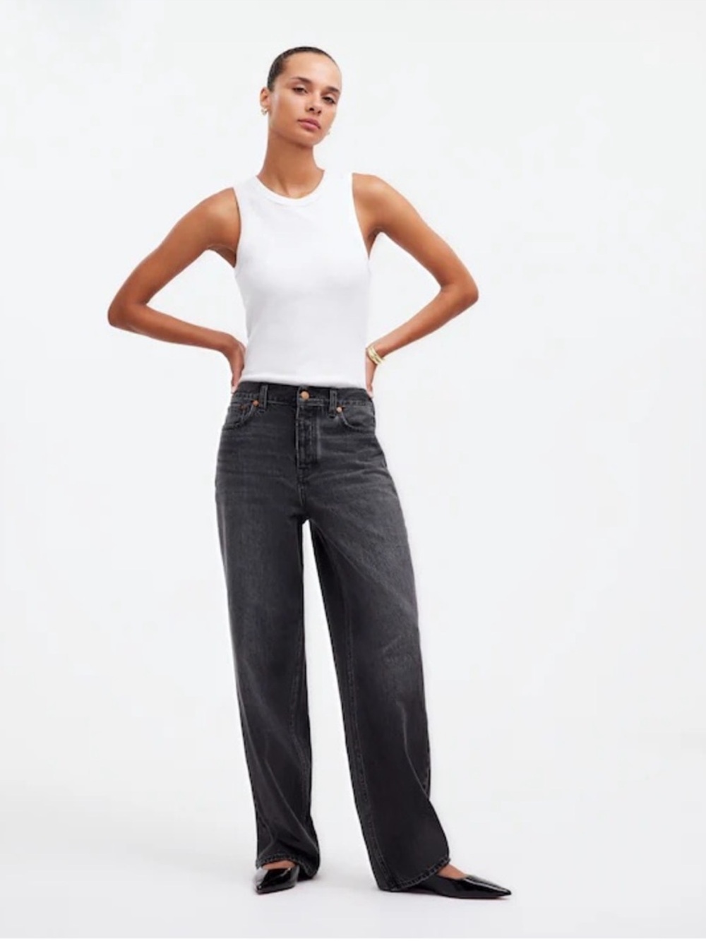MADEWELL Low Slung Baggy Jeans in Washed Black 32